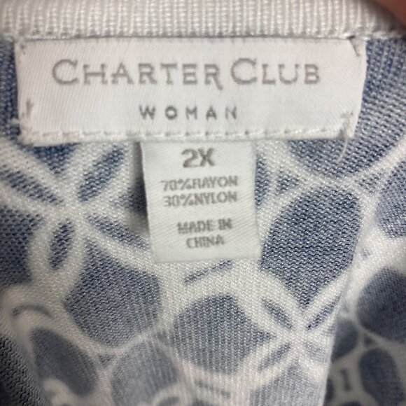 Charter Club Geometric Print Cardigan Womens 2X Blue White Lightweight Preppy - Picture 5 of 6